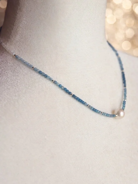 Handmade “Ocean Light” Aquamarine & Pearl Necklace Bracelet Set - Picture 2 of 6